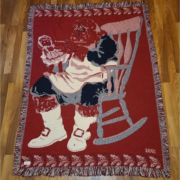 Santa Claus Christmas Throw Holiday Woven Tapestry Blanket 61" X 46" - Picture 4 of 7